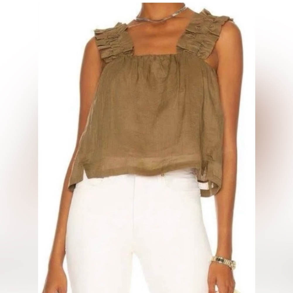 FRAME Ruffle Strap Tank Moss Green Size Large